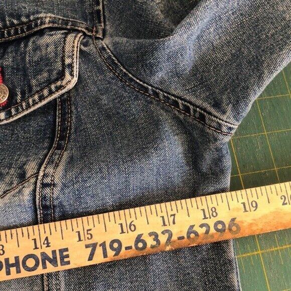 Long sleeved Denim jean truckers jacket with Red Thread Detail XHILARATION Sz M - Picture 4 of 5
